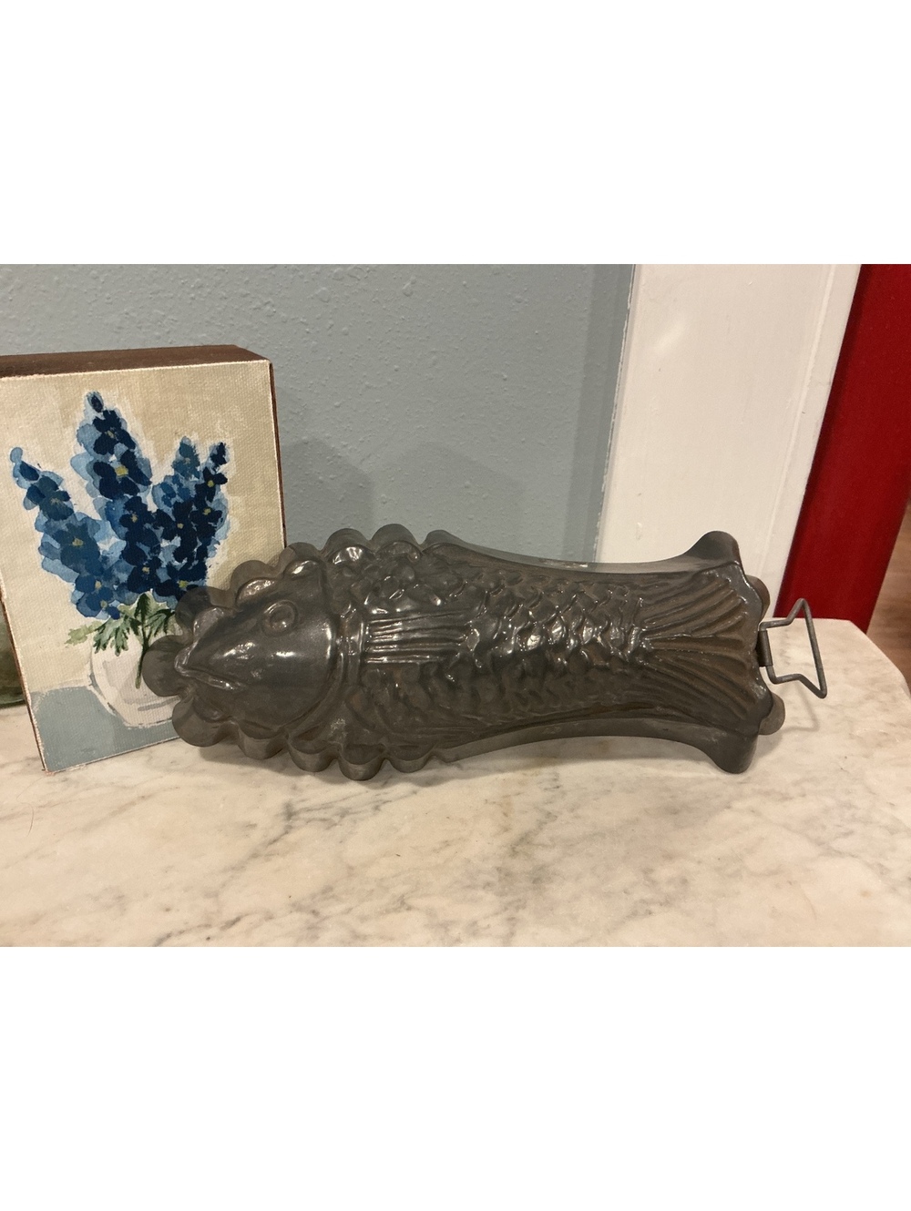 Vintage French Fish Pate Terrine Mold, Hinged Tin, Fish Pie Kitchen Mould